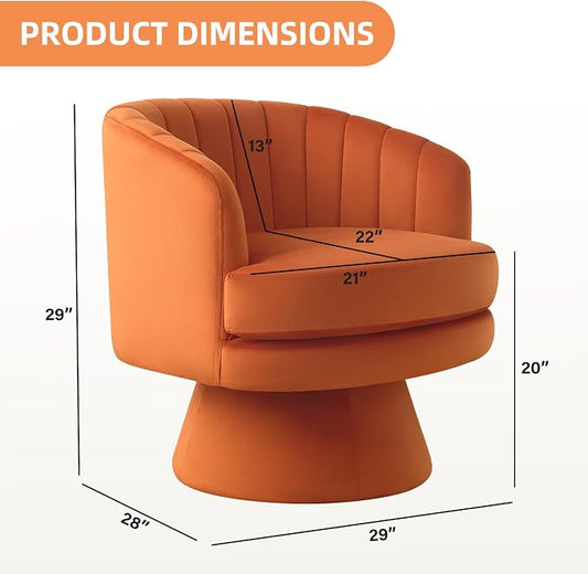 CANMOV Swivel Accent Chair with Armrest, Modern 360 Degree Swivel Barrel Chair with Curve Back and Soft Cushion, Comfy Velvet Round Armchair Single Sofa for Living Room, Bedroom, Orange