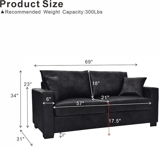 Ball & Cast 69" Loveseat Sofa, Modern Love Seat Couches for Living Room, Upholstered 2 Seater Small Couch with 2 Throw Pillows for Bedroom,Apartment,Office,Easy Assembly,Black