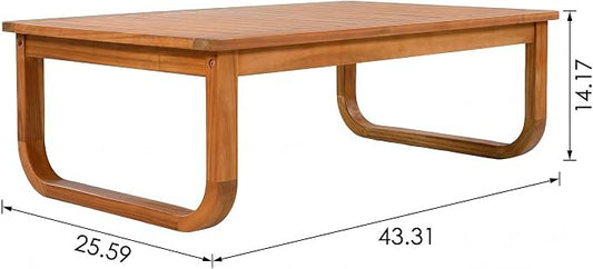 Merax Outdoor 4-Piece Acacia Wood Conversation Set - Patio 2-Seat Loveseat Sofa w/Cushion, 2 Armchair and Square Coffee Table for Backyard, Lawn, Balcony, Beige + Natural