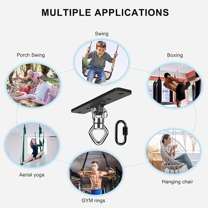 BeneLabel Ceiling Mount Swing Hanger with Bearing 900 LB Capacity Heavy Bag Hanger Stainless Steel Hanging Chair Mount 360° Swing Hardware for Aerial Silks, Punching Bag, Gymnast Ring