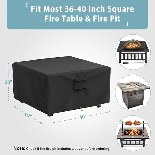 SHINESTAR Square Fire Pit Cover, Fits for 36-40 Inch Gas Fire Table, Waterproof and Windproof, 40 x 40 x 20 Inches, Black
