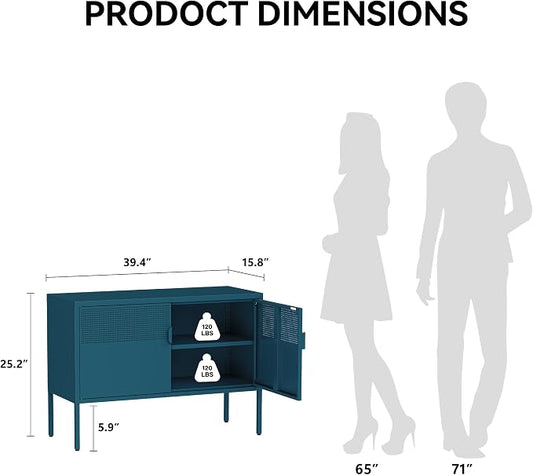COFaR TV Stand for TVs up to 75 Inch, 40 Inch Media Console with Ventilation Doors, Metal Entertainment Center with Adjustable Shelves & 120Lbs Storage for Living Room & Bedroom, Peacock Blue