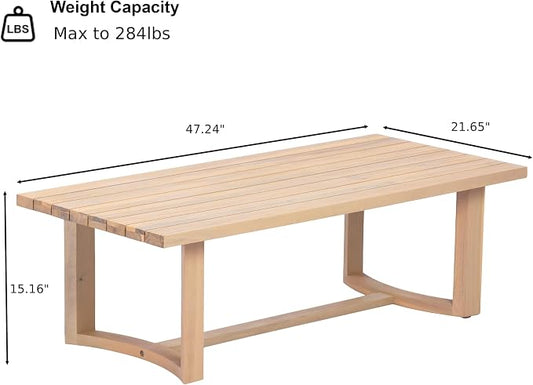 Merax Patio Acacia Wood Coffee Table with Slatted Tabletop Design, Outdoor All-Weather Center Tables for Porch, Lawn, Backyard, Balcony, Easy Assemble,Light Teak