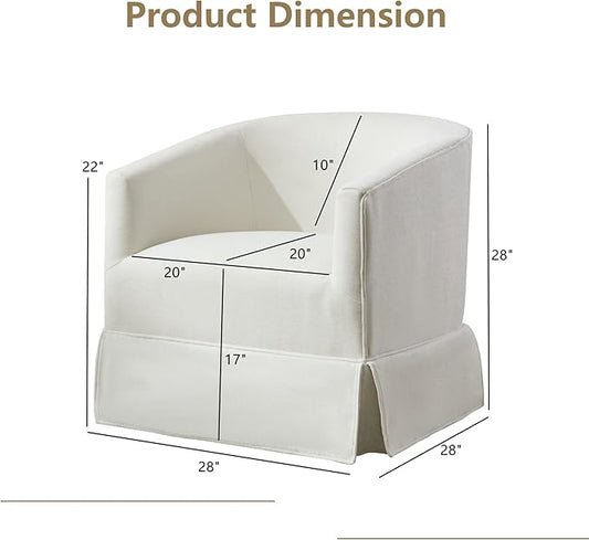 Swivel Accent Chair for Living Room, 360° Upholstered Barrel Swivel Chairs with Skirted Base, Modern Linen Armchairs for Bedroom, Reading Nook, Small Space, White