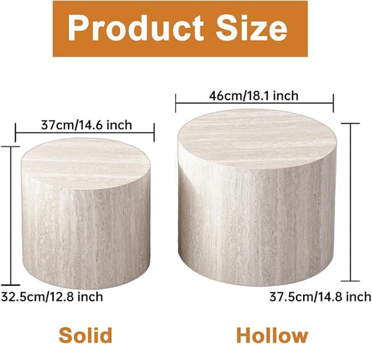 Round Nesting Coffee Table Set of 2 Modern Small Round Travertine Coffee Tables Travertine End Side Table Circle Nested Coffee Tables for Living Room (Travertine B)