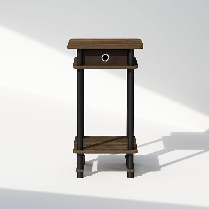 Furinno Turn-N-Tube Tall Nightstand with Bin, 1-Pack, Plastic Poles, Columbia Walnut/Black/Dark Brown