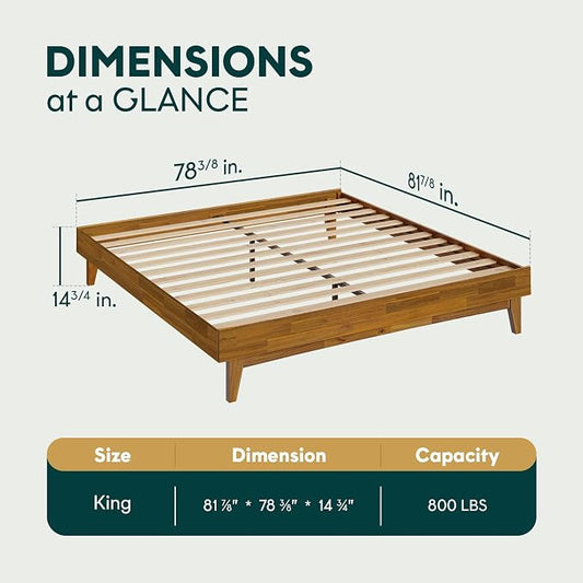 Bme Catherine King Platform Bed Frame, Modern Bed Frame Without Headboard, Wooden Low Profile Bed Frame, Acacia Wood Platform Bed Frame King, No Box Spring Needed, Supports up to 800lbs - Teak Brown