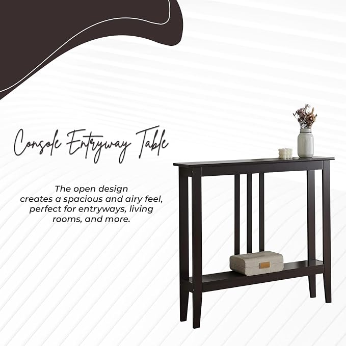 Kings Brand Narrow Console Table w/Storage Shelf, Sofa Entryway, Espresso | Narrow Console Table with Storage Shelf – Slim Design Fits Entryways, Hallways, Behind Sofas, Shelf Décor, Books, Essentials