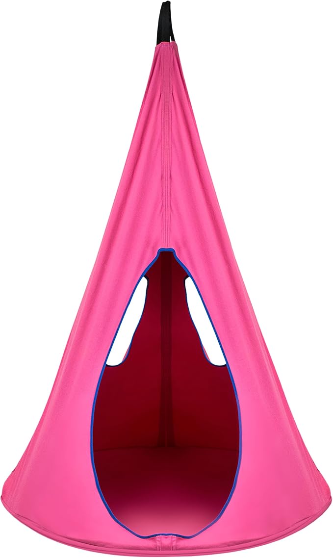 Sorbus Pod Swing for Kids - Durable Hanging Hammock Chair w/Adjustable Rope - 2 Windows & 1 Entrance - Tree Tent Sensory Swing for Kids Indoor Outdoor Use - 250lbs Sturdy Nest Swing - (Pink)