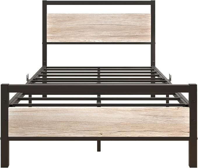 BOFENG Twin Bed Frame with Wood Headboard Farmhouse Bed,Heavy Duty Metal Platform Bed Frames No Box Spring Needed,Firm Mattress Foundation Steel Slat Support Easy Assembly(Natural Oak)