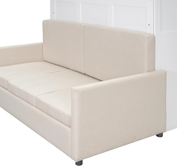 MERITLINE Queen Murphy Bed with Sofa,Wood Vertical Folding Murphy Wall Bed Cabinet with Couch,for Adults Guest Rooms,Offices,Apartments (White)