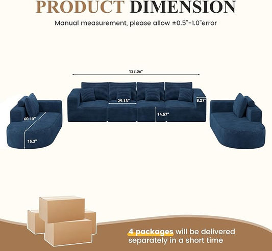 Living Room Furniture Sets,Modern U Shaped Modular Sectional Sofa,Convertible Cloud Couches for Living Room,Comfy 4 Seater with 2 Chaise Furniture Set, Boneless Couch Sofa,1 PCS