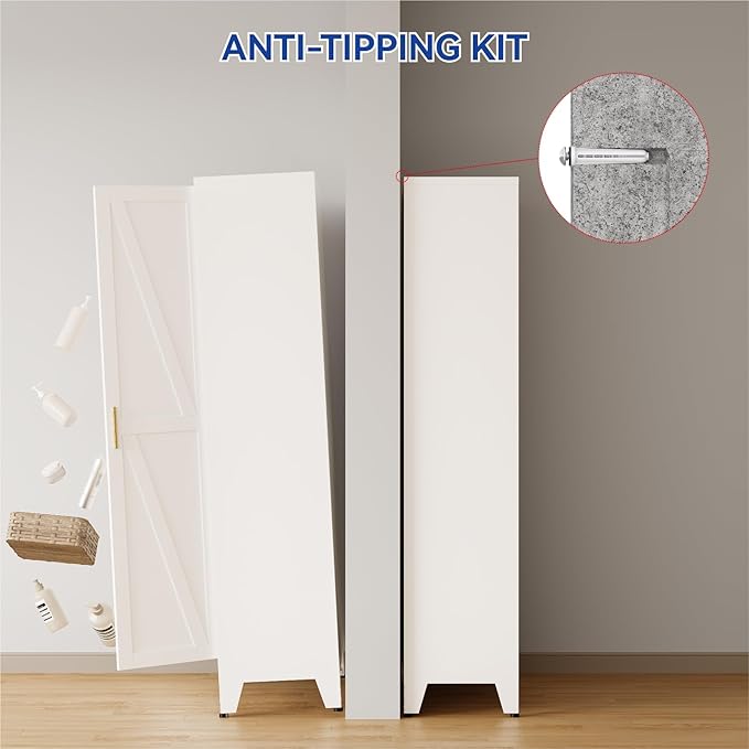 COFaR 61'' Tall Metal Storage Cabinet, Farmhouse Kitchen Pantry Cabinet with Doors and 3 Adjustable Shelves, White Metal Cabinets for Kitchen, Bathroom, Laundry, Garage, 4-Tier