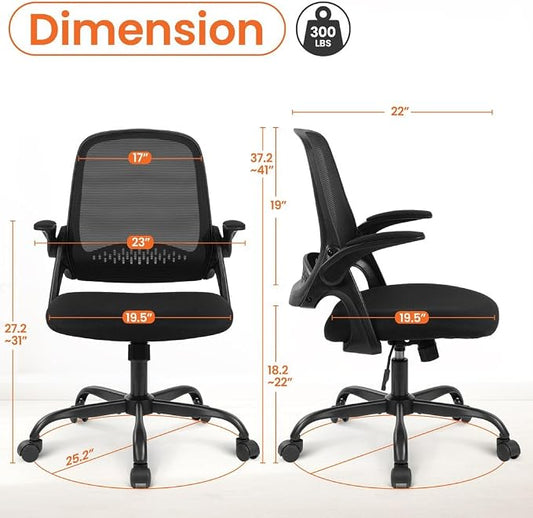 NEO Chair Office Chair Gaming Desk Computer Mesh Ergonomic Chair with Flip-up Arms Comfy Lumbar Support Adjustable Height Rolling Wheels Chair for Home Office (Black)