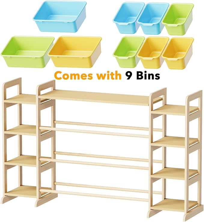 SpaceAid Large Toy Storage Organizer 9 Shelves 9 Bins, Toy Organizers Storage Bookshelf, Kids Bin Shelf Toys Box Bookcase for Bedroom Playroom Organization Room Decor, Multi-Colored
