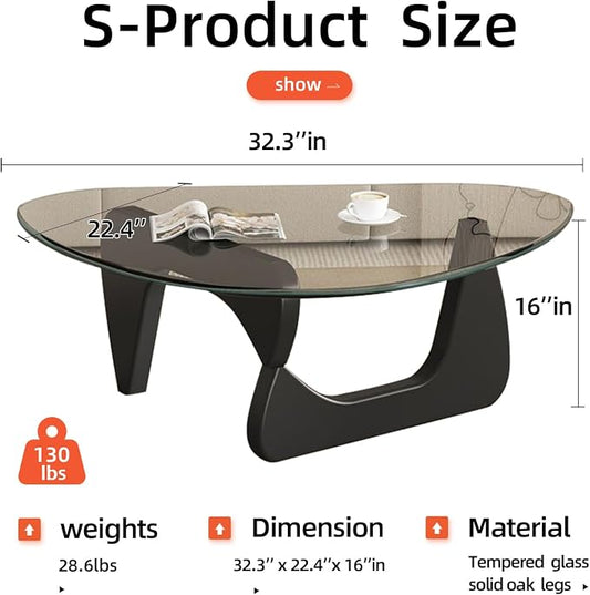 Modern Glass Coffee Table, Mid Century Small Coffee Table, Coffee Table for Living Room,Suitable for Bedroom Living Room Reception Office Tables (Black/Transparent, Small)