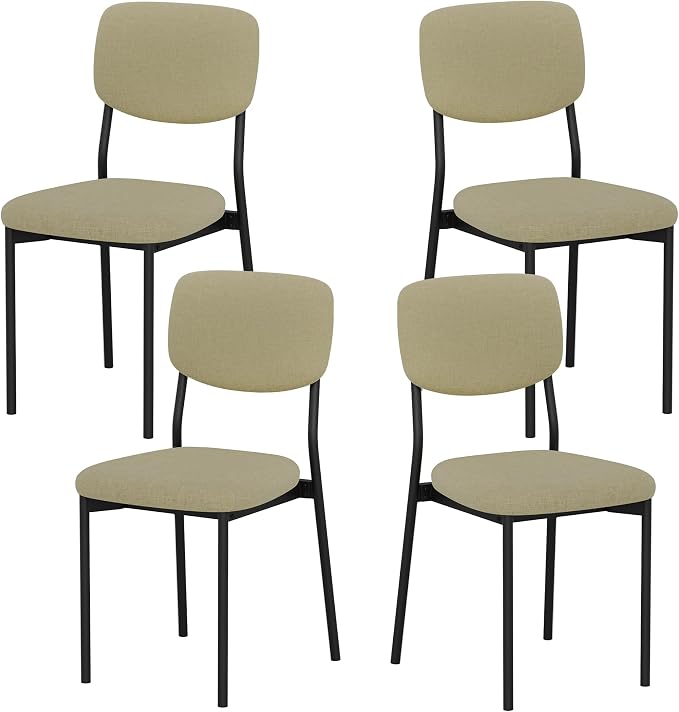 Einhomn Upholstered Dining Chairs Set, Modern Stackable Dining Room Chairs with Soft Velvet Backrest, Kitchen Chairs with Sturdy Metal Legs for Living Room, Restaurant, Set of 4,Beige Linen