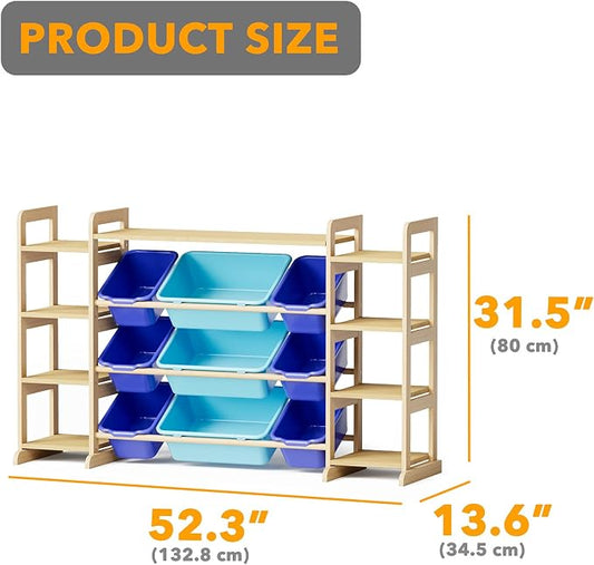 SpaceAid Large Toy Storage Organizer 9 Shelves 9 Bins, Toy Organizers Storage Bookshelf, Kids Bin Shelf Toys Box Bookcase for Bedroom Playroom Organization Room Decor, Blue and Navy Blue