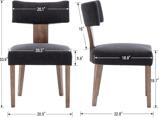 RIVOVA Linen Dining Chairs Set of 2, Modern Dining Chair with Curved Backrest and Wood Legs Upholstered Dining Chairs Farmhouse Dining Room Chairs Kitchen Chairs, Charcoal