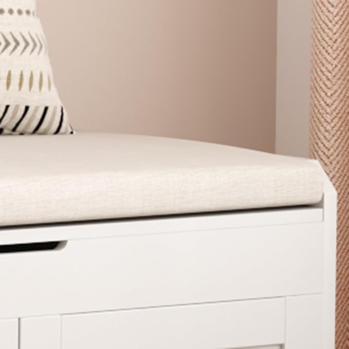 HOMEFORT 54.4" Shoe Bench with Lift Top Storage, Entryway Bench with Cushioned Seat, Wooden End of Bed Bench, Shoe Cabinet Bench with Hidden Storage Space, for Bedroom, Hallway,White