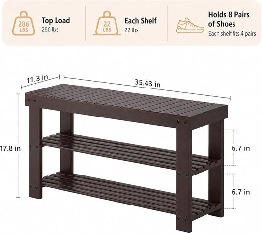 Shoe Rack Bench, 3-Tier Shoe Storage Organizer for Entryway , Shoe Shelf for Small Spaces, Multi-Functional Side Table Plant Stand, Shoe Stand for Bedroom, Living Room, Closet, Front Door, Brown