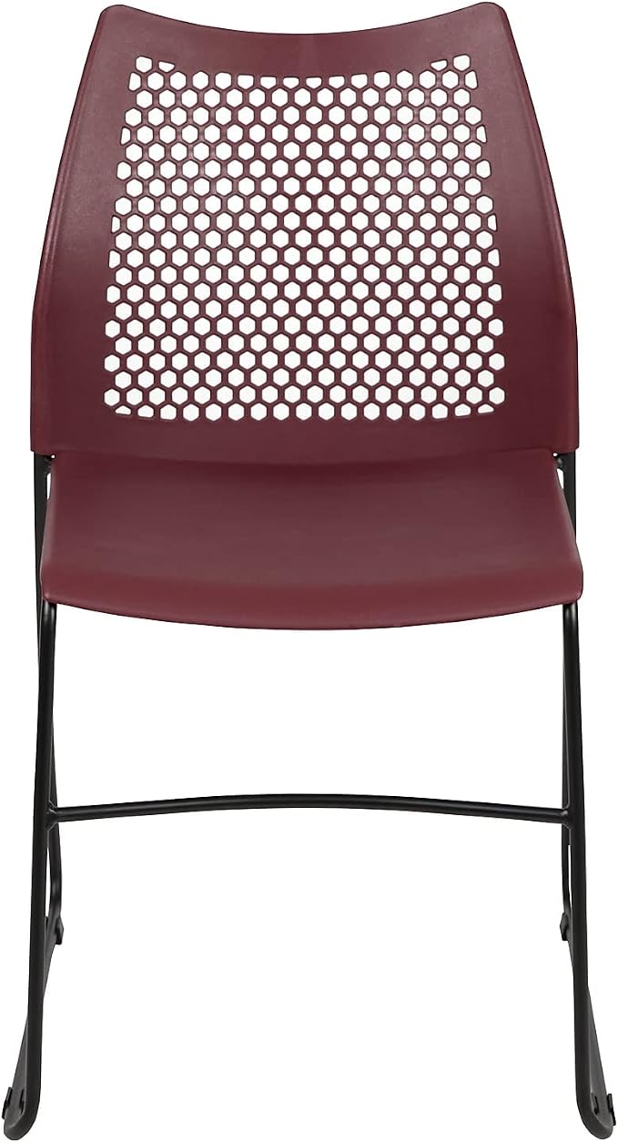 Flash Furniture HERCULES Series 5 Pack 661 lb. Capacity Burgundy Stack Chair with Air-Vent Back and Black Powder Coated Sled Base