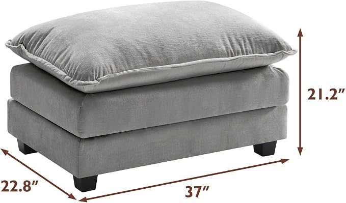 Ihanherry Ottoman for Modular Sectional Cloud Couch, Chenille Deep Seat Sofa for Living Room, Bedroom and Apartment, Grey
