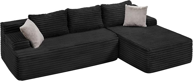 Hobestluk Boneless Couch Modular Sectional Sofa L-Shape Cloud Couch Lounge | 96" Right Facing Chaise Black,Memory Foam,Removable Cover,Non-slip Bottom,No Assemble Required,Furniture for Small Home