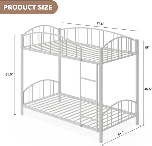 GarveeHome Metal Bunk Bed Twin Over Twin, Heavy Duty Bunkbeds Frame with Arched Guardrail and Safety Ladder, Sturdy Steel Bed for Kids Boys Girls, Space-Saving, No Box Spring Needed, Modern White