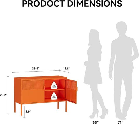 COFaR TV Stand for TVs up to 75 Inch, 40''L Media Console with Ventilation Doors, Metal Entertainment Center with Adjustable Shelves & 120Lbs Storage for Living Room & Bedroom, Orange