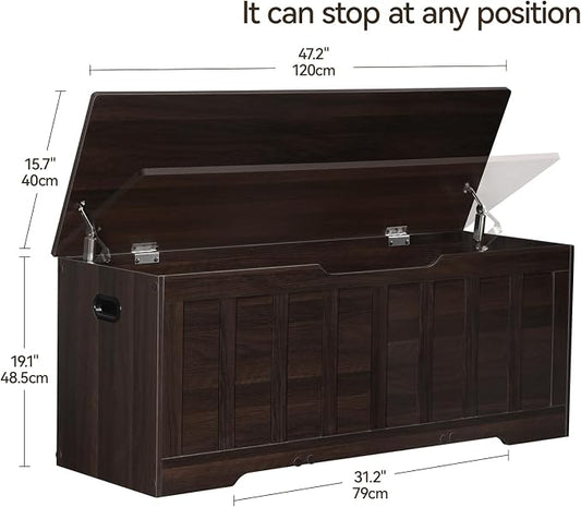 VANKILEY 47.2" Storage Chest Extra Large, Storage Trunk with 2 Safety Hinges, Wooden Storage Bench, Shoe Bench, 47.2x15.7x19.1 Inch, Easy Assembly, for Bedroom, Living Room, Entryway, Espresso