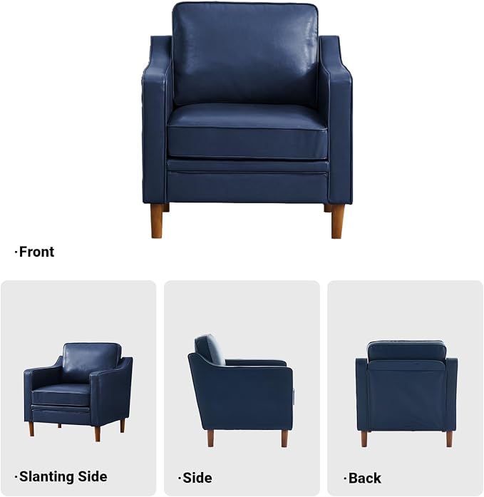 Kingfun Accent Chair, Living Room Chairs, Faux Leather Reading Armchair, Mid Century with Solid Wood Foot, Upholstered Modern Decor for Bedroom, Apartment