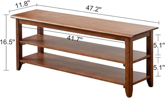 XKZG Shoe Rack Bench Wooden Shoe Storage Bench Rustic Solid Wood Entryway Bench (Brown,47.2")