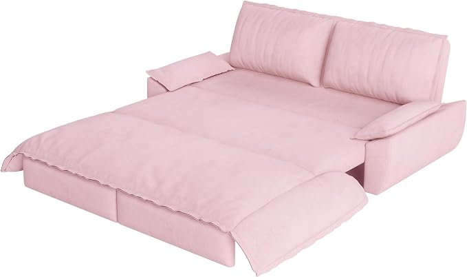 73.2" Sleeper Sofa Bed Queen Size, 3-in-1 Convertible Couch, Modern Pull Out Couches, Comfy Velvet Futon Sofa, Cloud Loveseat Lounge, Pillow Arm for Small Spaces, Living Room, Apartment, Pink