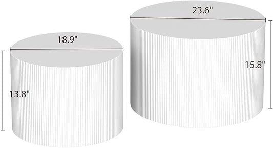 Otterease Round Coffee Table Set of 2, Modern Wooden White Nesting Tables for Living Room, No Assembly Required Circle Side Tables Set Accent End Table for Bedroom, Balcony