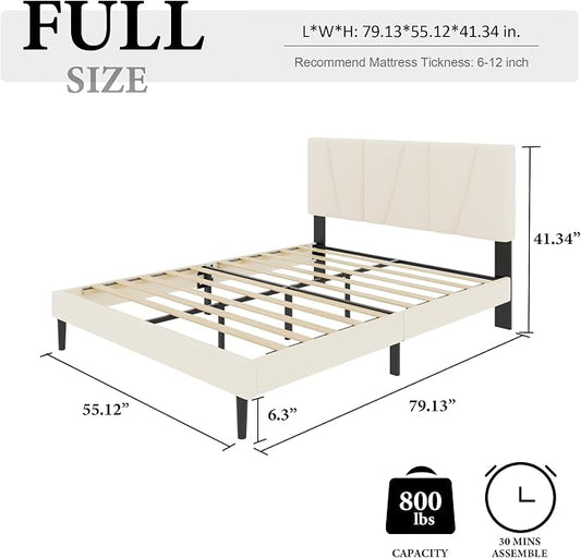 HAOARA Full Size Bed Frame with Fabric Upholstered Headboard, Platform Bed with Wooden Slats Support, Fully Mattress Foundation, Box Spring Optional, Easy Assembly