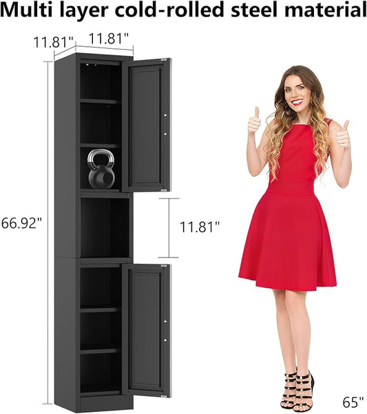 Metal Tall Narrow Storage Cabinet,67" H Freestanding Floor Cabinet with 2 Doors and 4 Adjustable Shelves,Pantry Storage Cabinets for Bathroom,Living Room,Entryway and Kitchen(Black)