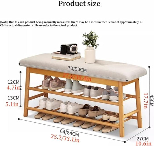 Bamboo Entryway Bench Upholstered Shoe Storage Bench Shoe Rack Bench Shoe Organizer Rack for Hallway Living Room Closet Front Door,Living Room