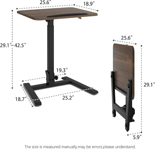PUNCIA 25" Mobile Folding Desk, No Assembly Required Pneumatic Sit-Stand | Adjustable Height Laptop Table, 0-90° Tilt Top Computer Cart for Home Office, Small Space, Bedroom and Dorm, Retro
