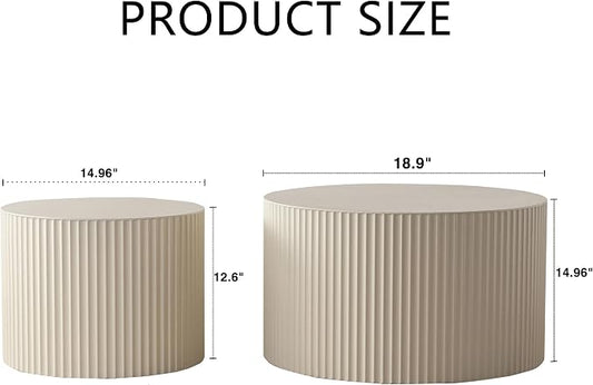 Nesting Round Coffee Table Set of 2, Morden End Table for Small Spaces, Drum Side Table, Circle Wooden Center Table for Living Room, Fully Assembled