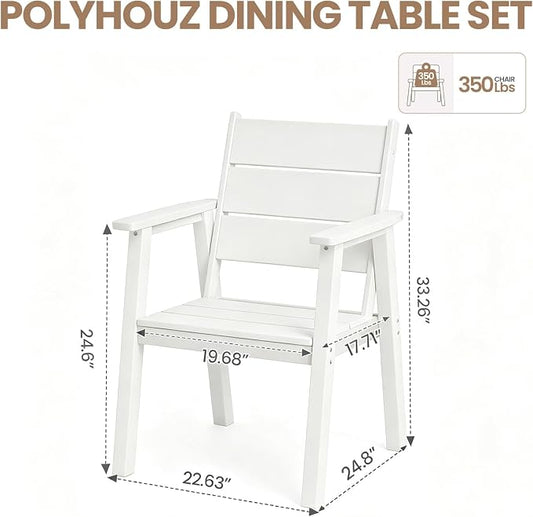 Outdoor Dining Chairs Set of 2,HDPE Patio Chairs with Wide Seat,Ergonomic Design Outdoor Furniture for Porch,Backyard,Deck,White