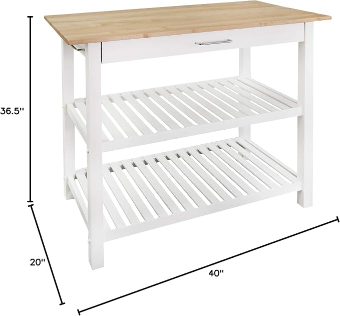 Casual Home Kitchen Island with Solid American Hardwood Top, Natural/White, 40" W (373-91)