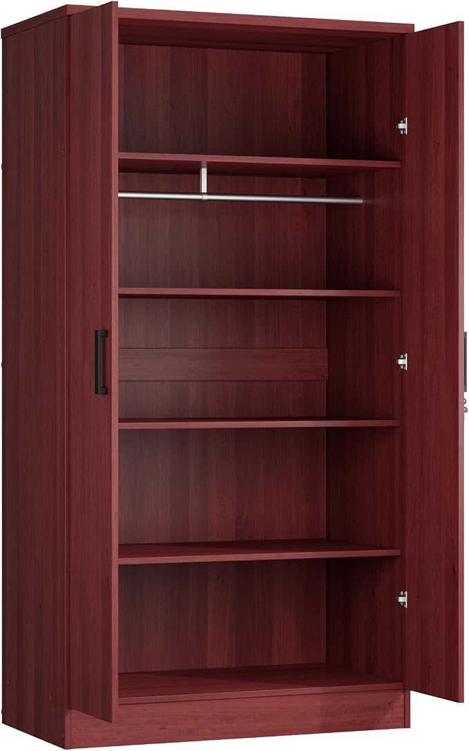 Woodpeckers Furniture And Mattress 2 Doors Wardrobe with Shelves (Mahogany)