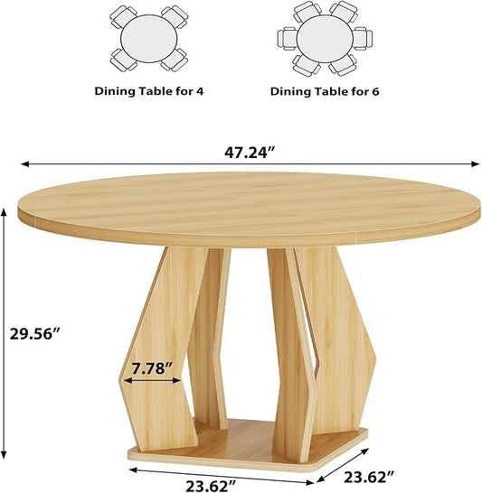 IBF Round Dining Table for 4-6 People,47 Inches Dining Room Table with Wooden Pedestal Base,Circle Dining Room Table for Kitchen,Office,Apartment,Living Room,Oak