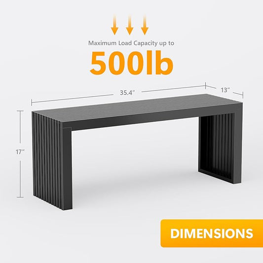 Bamboo Dining Bench, 35'' Slatted Design Entryway Bench, Black | Modern Solid Bamboo Seating Bench for Indoor & Outdoor Use, Ideal for Kitchen, Hallway, Bedroom