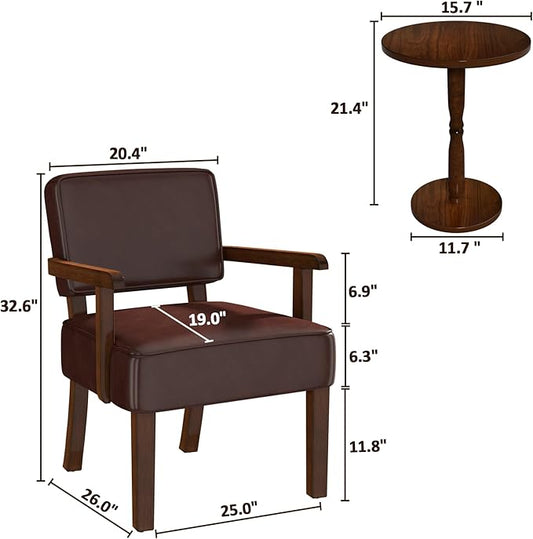 FAGAGA Accent Chairs Set of 2 with Table, PU Leather Living Room Chairs Oversize with Soft Seat and Armrests for Living Room Dinning Room Bedroom Reading Room Waiting Room