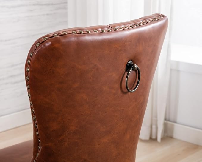 CIMOTA Brown Leather Dining Chairs Set of 8 Mid Century Modern Dining Room Chairs Tufted Upholstered Kitchen Dining Chairs Comfortable Side Chairs with Nailhead Trim/Ring Back (PU /8PCS)
