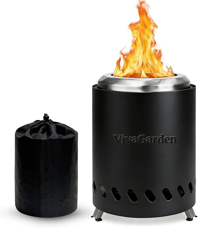 7.8 x 5.6 inch Tabletop Fire Pit, VivaGarden Smokeless Firepit Outdoor & Patio, Safe Burning Portable Mini Table Top Firepit with Carry Bag, Black