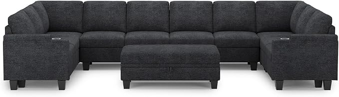 Belffin Oversized U Shaped Modular Sectional Couches for Living Room 10 Seater Modular Sofa Set with Storage Ottoman Large Sectional Couch with Cup Holder. Dark Grey Sofa