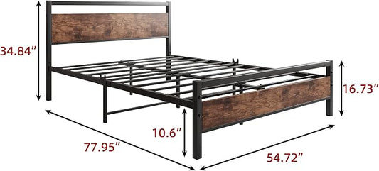 BOFENG Full Size Bed Frame with Wood Headboard,Heavy Duty Platform Bed Frame Full with Storage No Box Spring Needed,Reinforced Steel Slats Support,Mattress Foundation,Rustic Brown